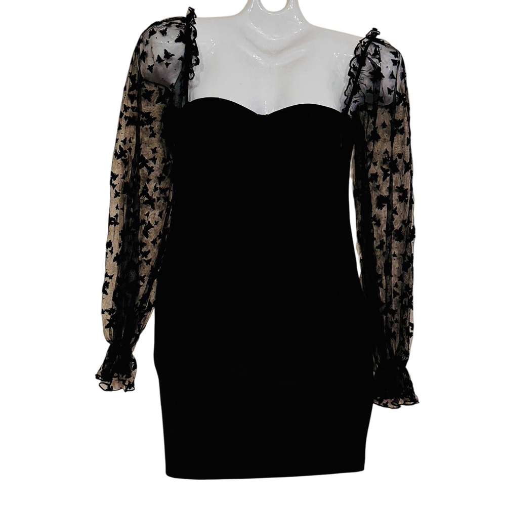 Elegant Black Dress with Sheer Butterfly Sleeves body-con mini